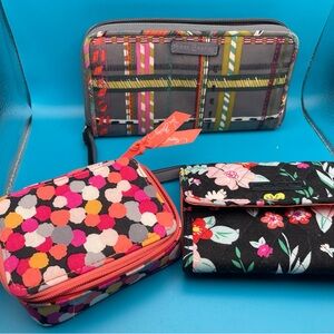 VERA BRADLEY WALLET WRISTLET Case Lit Bundle Of 3 Items